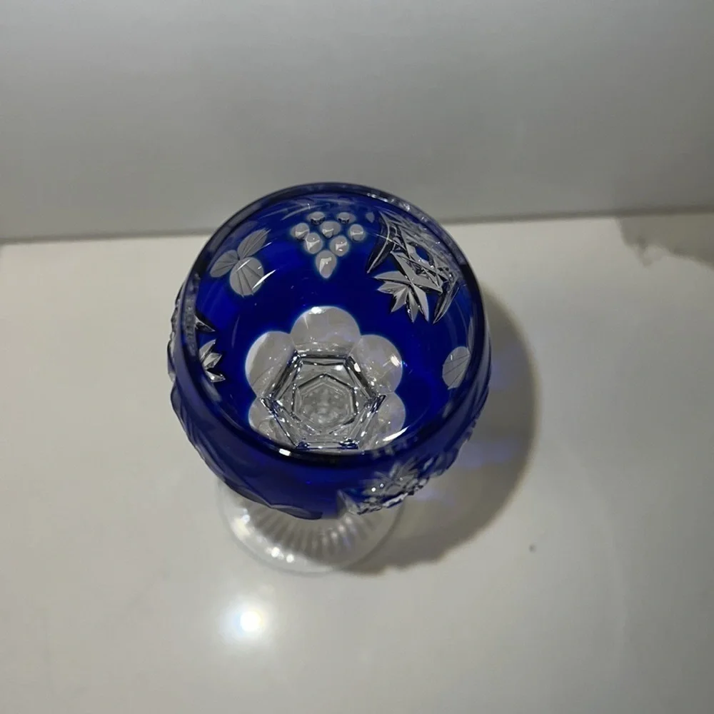 Schliff Schleuder Nachtmann Cobalt Blue Cut Crystal Tall Stem Sherry Cordial 5”